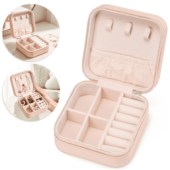 Prichor Mini Jewelry Travel Case – Small Jewelry Box – Portable Jewellery Storage Holder for Rings Earrings Necklace Bracelet – Pink – 1 Pack