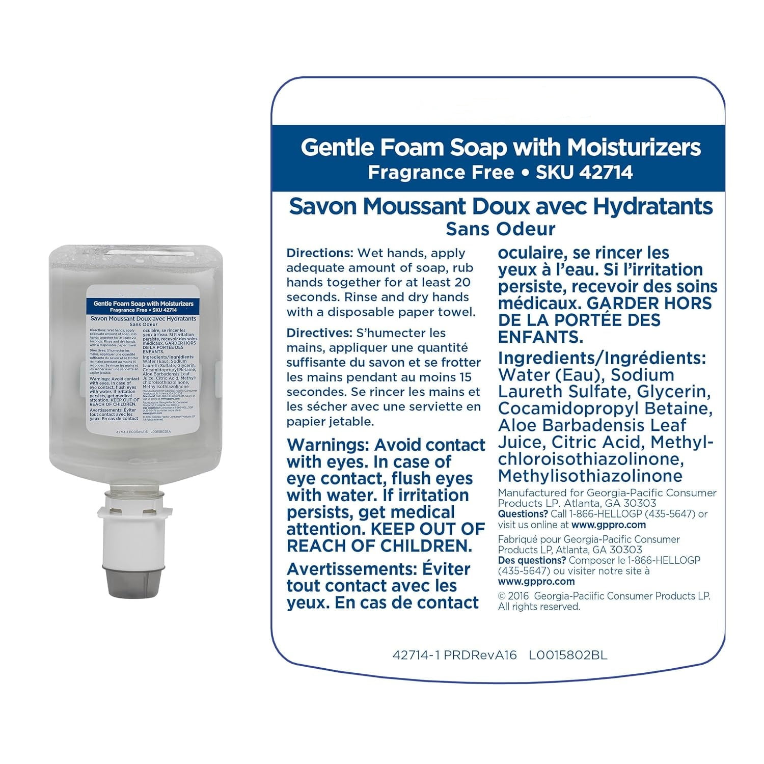 enMotion Gen2 Moisturizing Foam Soap Dispenser Refill by GP PRO; Dye and Fragrance Free; 42714; 1200 mL Per Bottle; 2 Bottles Per Case