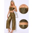 thumbnail image 2 of DARING DIVA Women's Metallic Party Club Flare Pants Cropped Tops Outfits XS Black Gold, 2 of 6