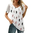 thumbnail image 3 of LilyLLL Women Puff Short Sleeve V Neck Floral Print Dressy Blouse T Shirt Tops, 3 of 5