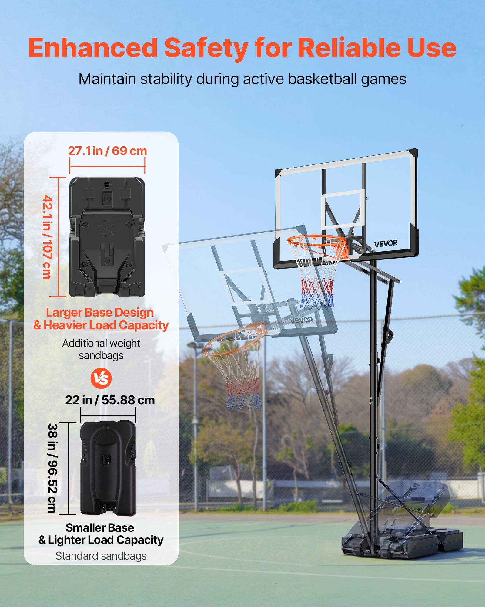 VEVOR Portable Basketball Stand, 5.25 to 10 ft Height Adjustment Basketball Hoop & Goal, Portable Basketballs Hoop with 44 inch PC Backboard & Wheels for Kids, Teens, Adults in Driveways, Pools