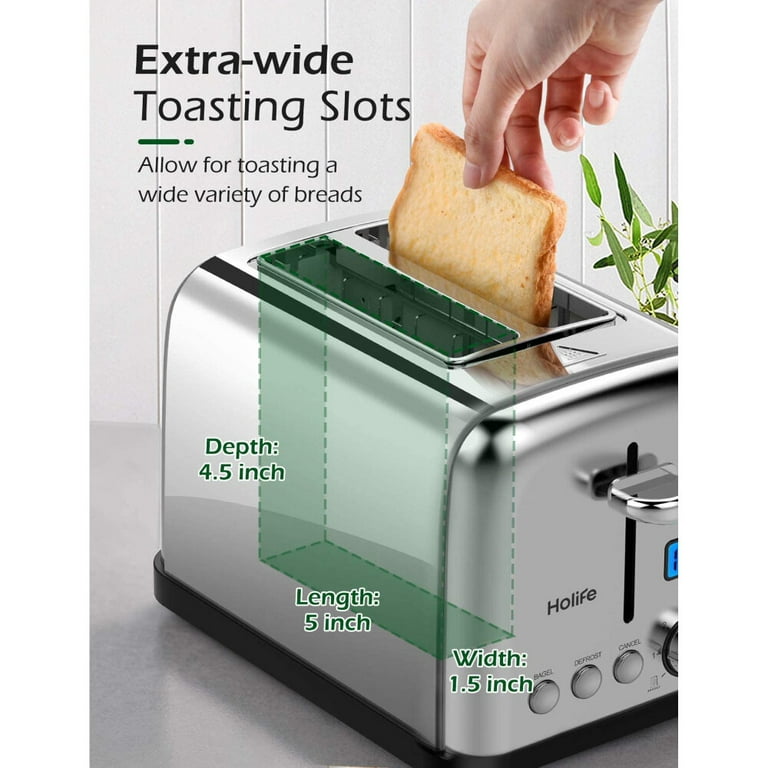 HoLife 4 Slice Long Slot Toaster Best Rated Prime, Stainless Steel