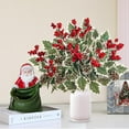 6 Pack Artificial Christmas Flowers with Holly Berries Pine Cones Green