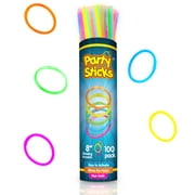 100 Count Bulk Assorted Glow Sticks in 5 Vibrant Shades (Pink, Green, Blue, Yellow, Orange), 8 Inches | Last 8 - 10 Hours | Safe, Non Toxic, Waterproof Bracelets Party Pack by PartySticks