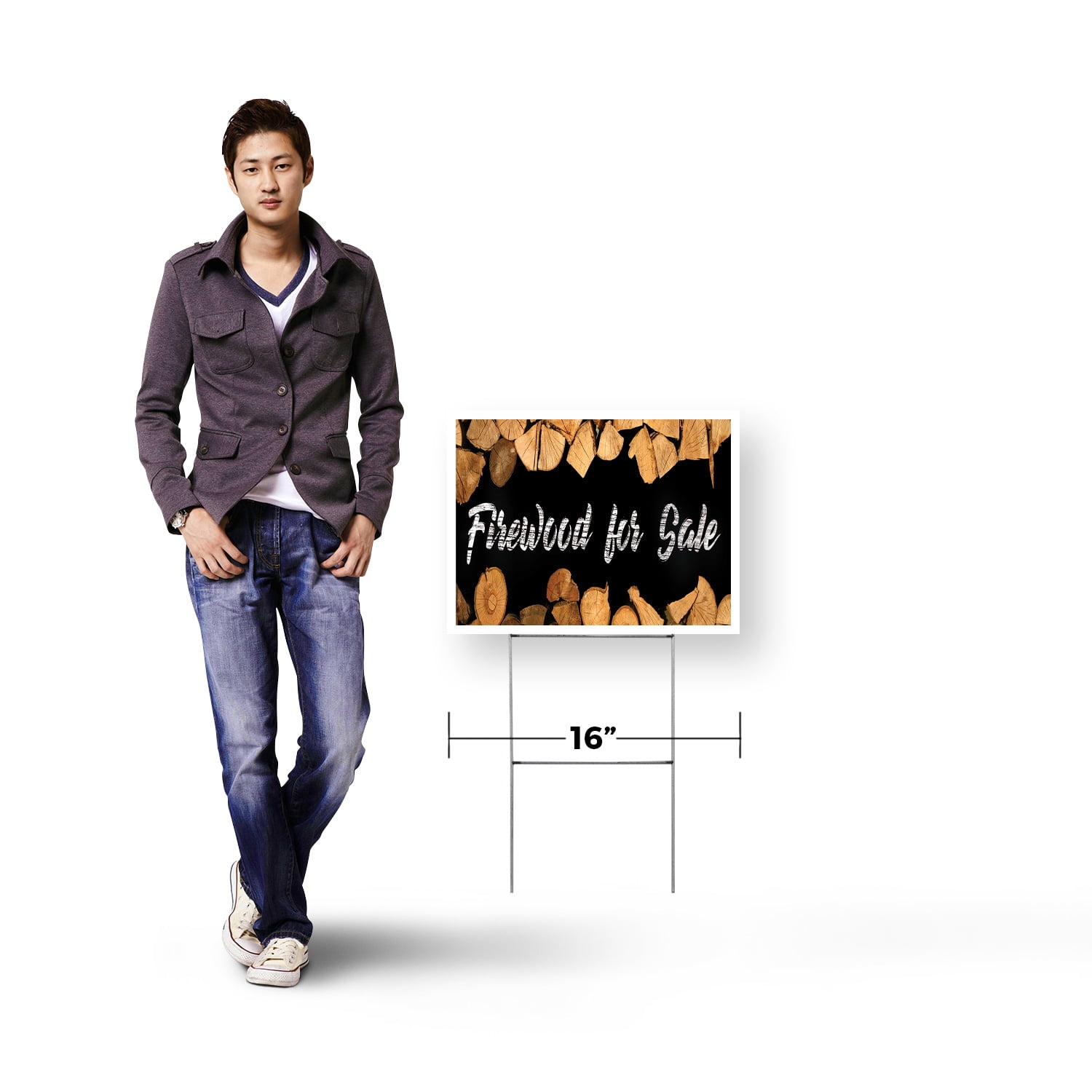 Firewood For Sale Yard Sign 12 Inch x 16 Inch Single Sided Weatherproof Heavy-Duty Plastic with Stake | Affordable Pricing, Freshly Cut, Outdoor Display | Made in USA