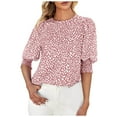 thumbnail image 2 of Pincandy Women's Polka Dot 3/4 Sleeve Blouse Tops Ladies Casual Office Work Crew Neck T-Shirt, 2 of 6