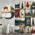 thumbnail image 4 of Vintage Stitching Shower Curtain Set with Hooks, Animal Forest Deer Ship Pattern Waterproof Fabric Bathroom Curtains Decor Home Accessories,66 X 72 Inch Long, 4 of 9
