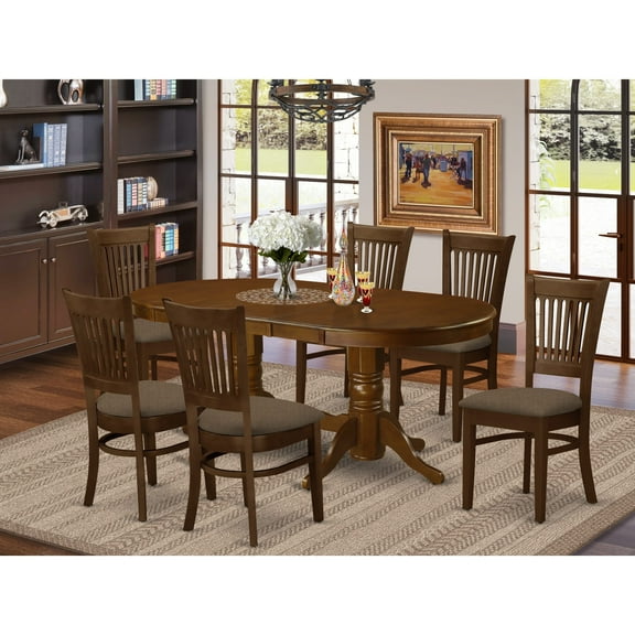 East West Furniture 7 Piece Dining Table Set- an Oval Wooden Table and 6 Wooden Chairs, Espresso(Seat Type Options) Microfiber VANC7-ESP-C