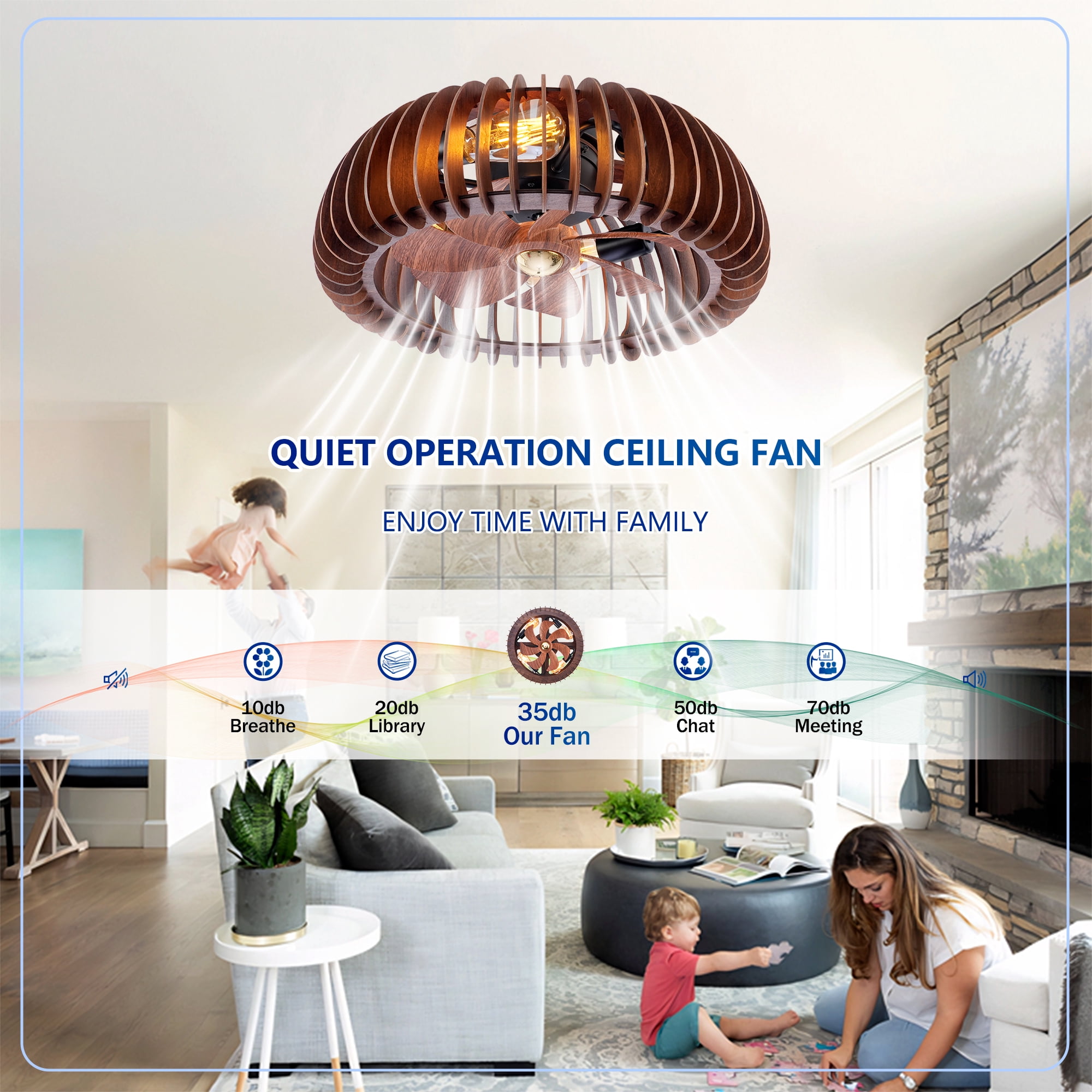 Leumius 20" Semicircle Modern Ceiling Fan with Light and Remote Control, 6 Speeds, Quiet DC Motor For Living Room,Bedroom,Kitchen (NOT Included Bulbs)