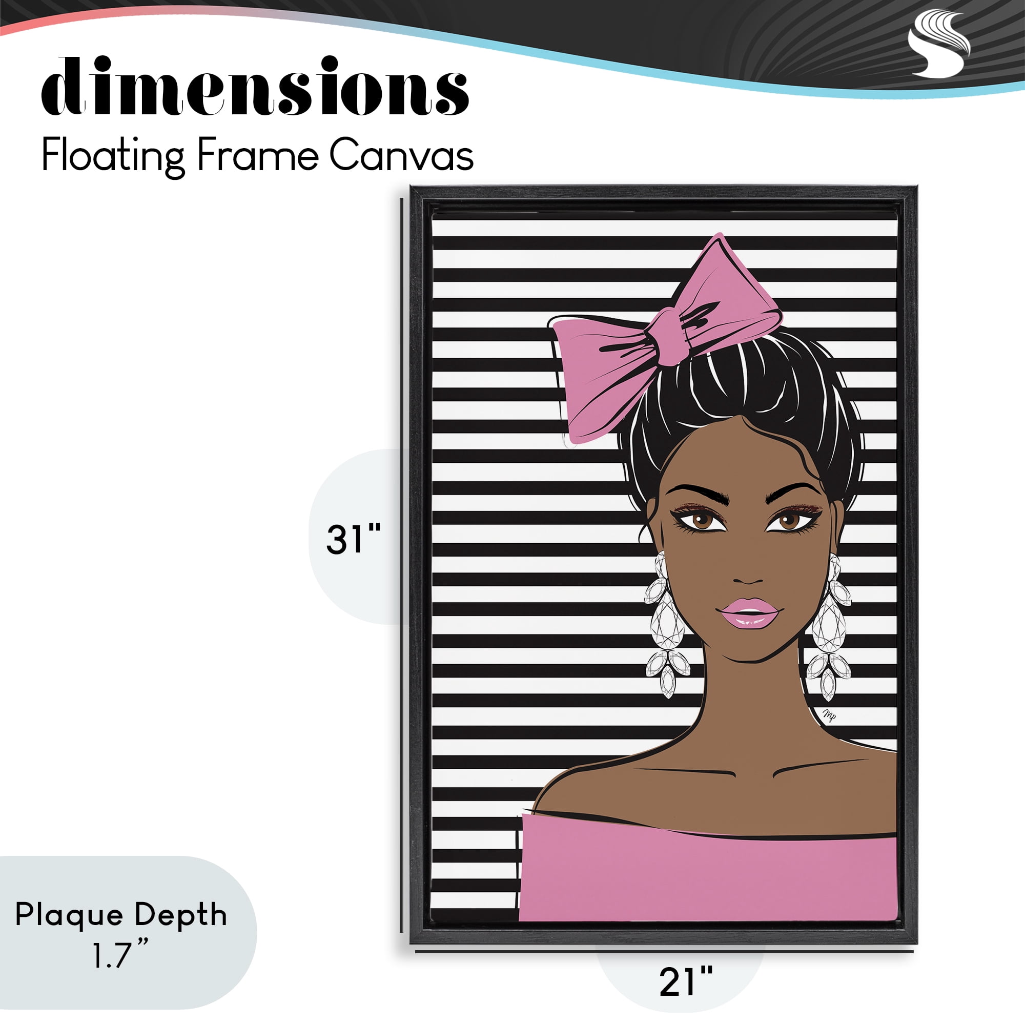 Stupell Industries Girl with Bow & Jewel Earrings Black Framed Floater Canvas Wall Art, design by Martina Pavlova
