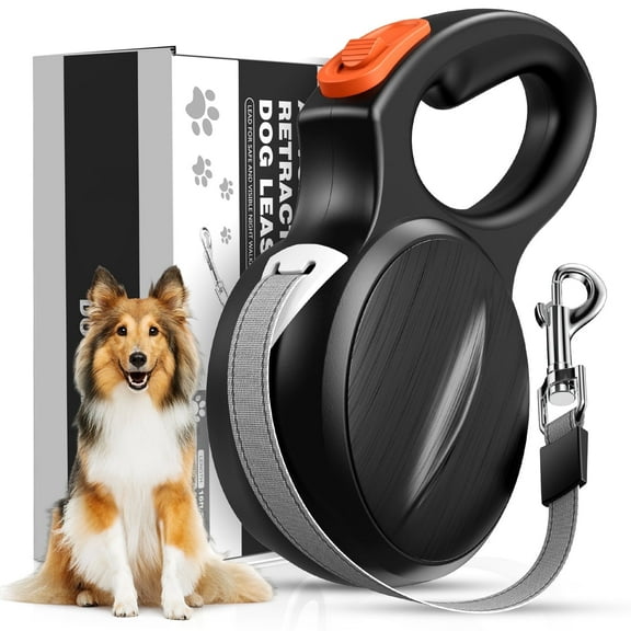 LAKWAR Dog Leash Restractable-Autobrake Pet Leash for Walking Tangle Free/16.4 ft Strong Nylon Tape /One-Handed/Black