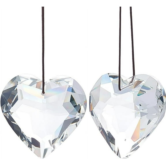 2Pcs 45mm Heart Prism Suncatcher Glass Hanging Beads Clear Glass Crystal Rainbow Maker Dangle Sun Catchers Pendant Ornaments for Wall Windows Room Garden Indoor Outdoor Decorations