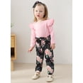 thumbnail image 5 of CARETOO Baby Girls Toddler Girl Casual Clothes Long Sleeve Ruffle Top Floral Pant Headband 3Pcs 1-5T, 5 of 13