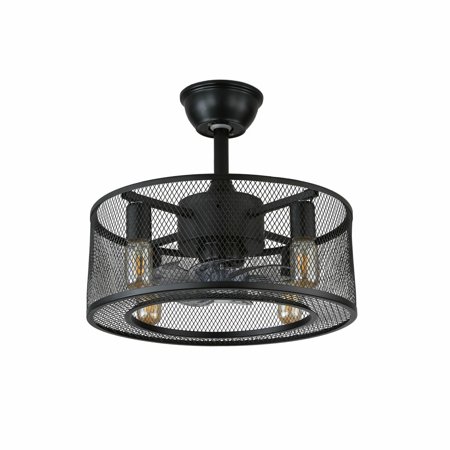 

OUKANING 18 4-Light Ceiling Fan Light Vintage Cage Chandelier Lamp Remote Black
