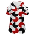 thumbnail image 4 of Geometric Retro Style Black Red White Womens Summer V Neck Zipper Top Short Sleeve T Shirt Off Shoulder Top Casual Classy Loose Shirts, 4 of 7