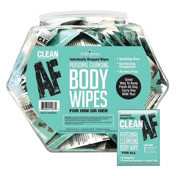 Clean AF Personal Cleansing Body Wipes, with Aloe and Chamomille, Travel Size Packs (96 Pieces)