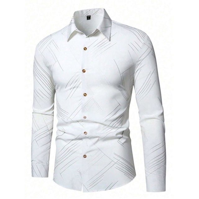 Camisa de solapa con botones, traje informal de moda, serie de camisetas para hombre, camisa de manga larga con estampado de cadena en HD para baile de graduación para hombre
