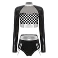 thumbnail image 3 of TiaoBug Women's Metallic Shiny Long Sleeve Crop Top with High Waist Strappy Shorts Raves Party Clubwear Silver M, 3 of 5