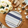 thumbnail image 2 of Blue Black Grey Striped Round Placemats Set of 8 for Dinning Tables,Heat-proof Braided Table Mats 15 Inch,Farmhouse Stripes Washable Place Mat for Kitchen Restaurant Party Decor Table Setting, 2 of 9