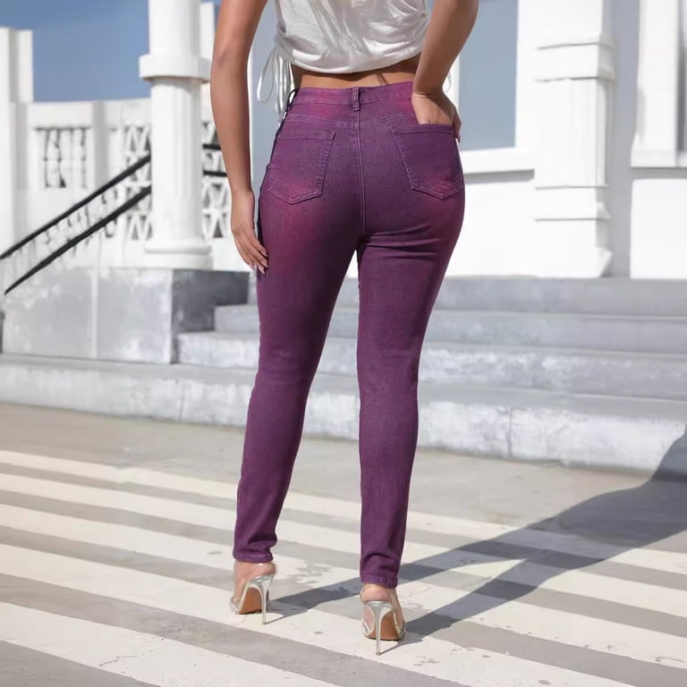 LLYwey s Ladies Dress Pants Ladies Winter Solid Color Mid-Waist Pocket  Denim Casual Pants New Full Length Pants Trousers Regular Fitted Purples  XXL