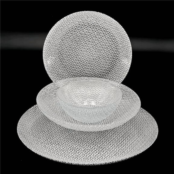 Red Pomegranate Collection R1240-2 Cabana Gilded Glass Dinnerware Set, Silver - Set of 24