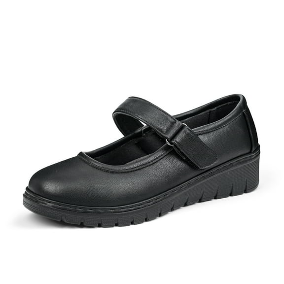 VJH confort Women’s Mary Jane Flats,Comfort Round Toe Low Wedge Slip-on Walking Shoes(Black,8)