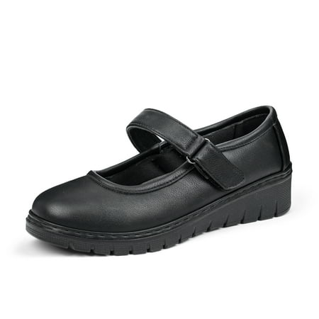 

VJH confort Women’s Mary Jane Flats Comfort Round Toe Low Wedge Slip-on Walking Shoes(Black 6.5)