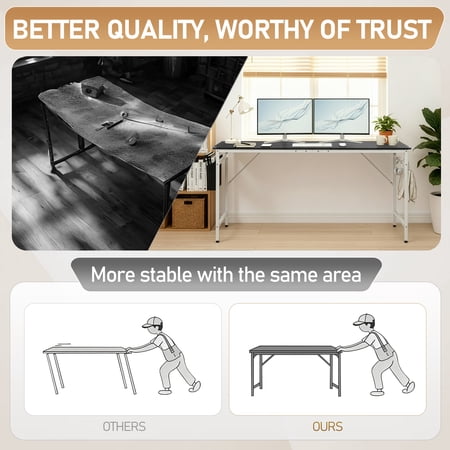 KTAXON 63″ WOOD COMPUTER DESK PC LAPTOP TABLE WORKSTATION STUDY HOME OFFICE FURNITURE, BLACK