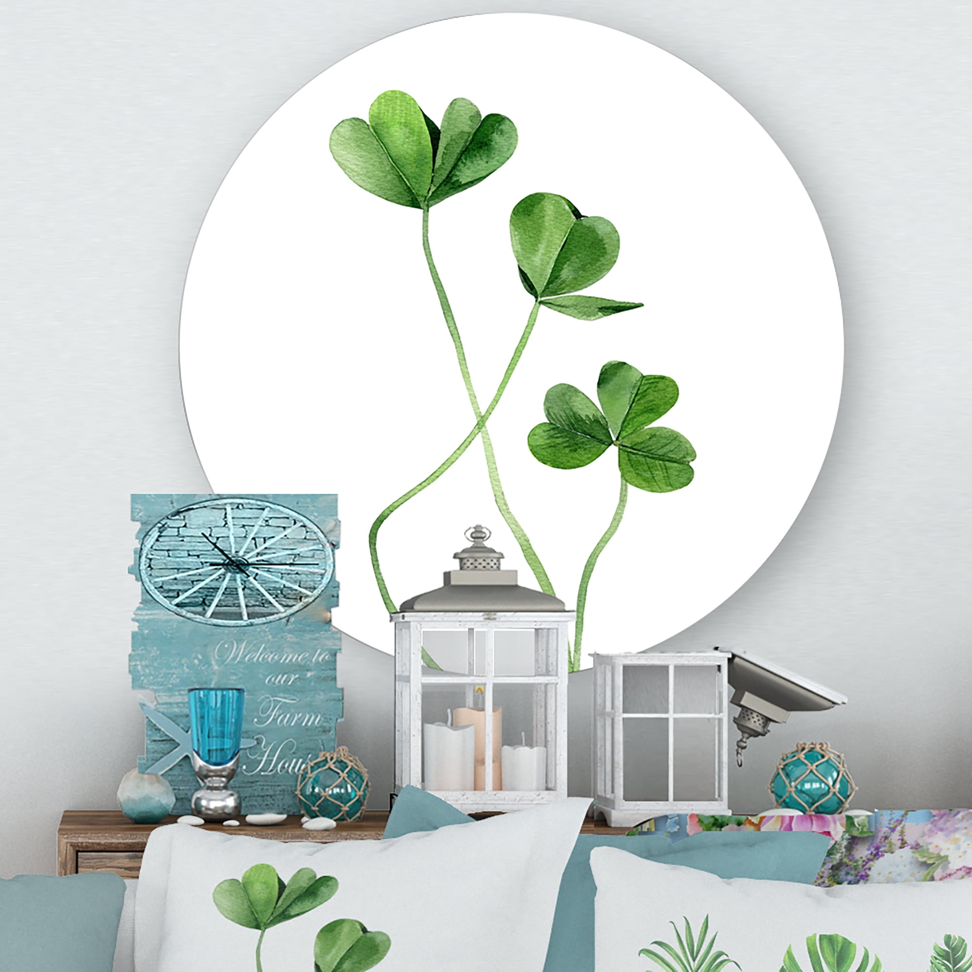 Designart 'Field Green Plant Detail Clover' Farmhouse Circle Metal Wall Art 23x23 - Disc of 23