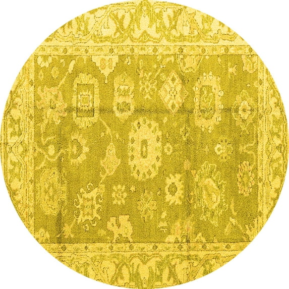 Ahgly Company Machine Washable Indoor Round Abstract Yellow Modern Area Rugs, 5' Round