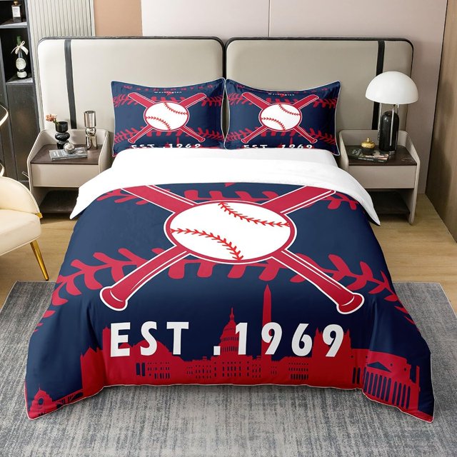 Funda Nórdica de Béisbol 100% Algodón Ecológico para Niños y Hombres,King Baseball City