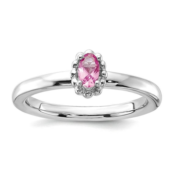 925 Sterling Silver Stackable Created Pink Sapphire Ring Size 9 Stackable Ring for Women