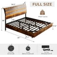 thumbnail image 6 of Honfach Floating Full Size Bed Frame with LED Lights & Charging Station, Platform Bed with Wooden Storage Headboard, Vintage Brown, 6 of 9