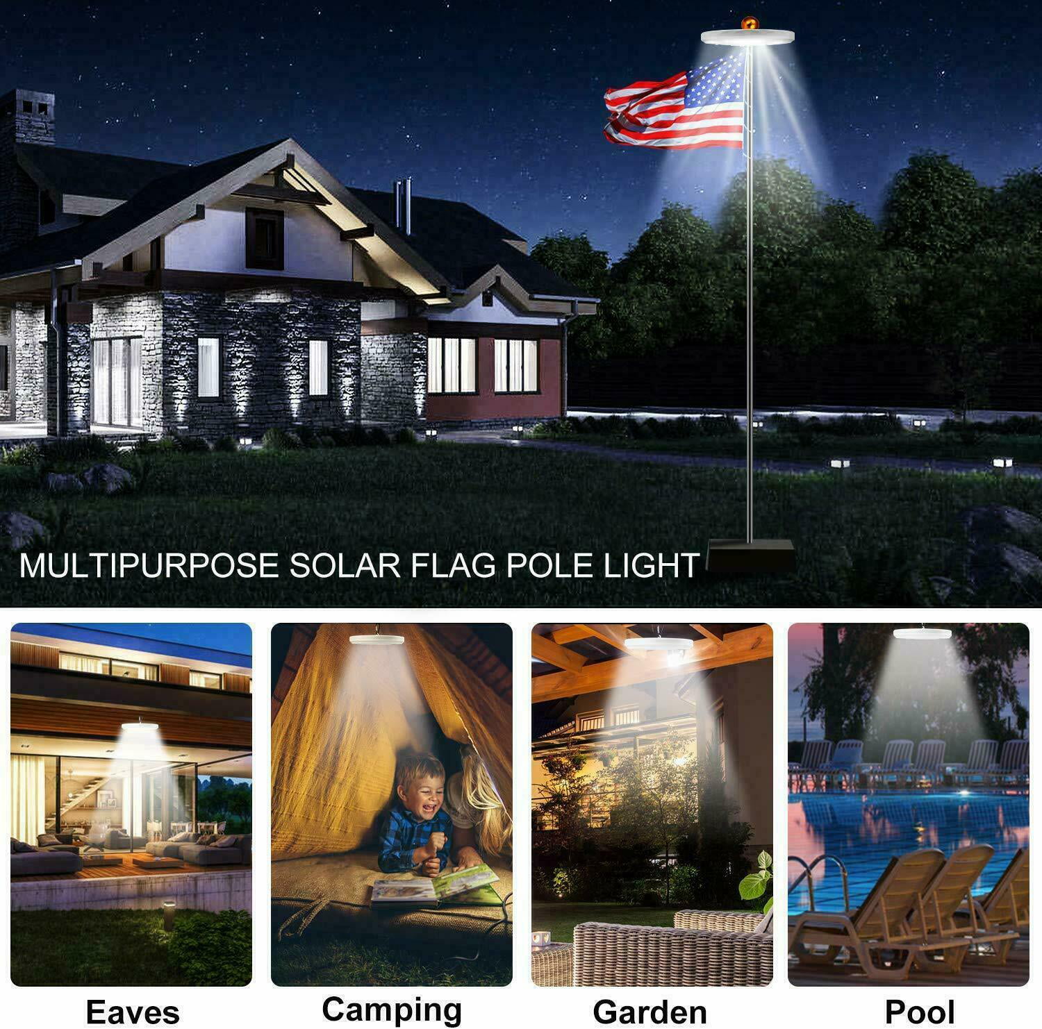128 LED Solar Powered Flag Pole Light Automatic Light Night Super Bright Flagpol 