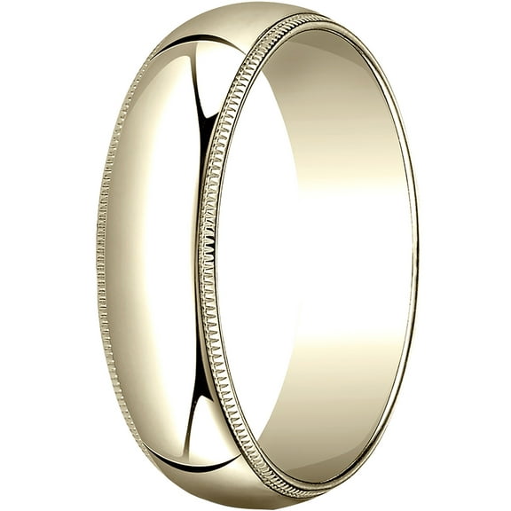 Mens 18K Yellow Gold, 6.0mm Traditional Dome Oval Wedding Band with Milgrain (sz 8)