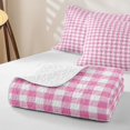 thumbnail image 4 of Erosebridal Pink Plaid Print Twin Quilt Set,White Grid Pastel Neutral Pattern Twin Coverlet Set For Girls,2 Pieces, 4 of 7