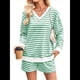 thumbnail image 2 of Conjunto de 2 Piezas de Rayas para Mujer: Sudadera de Larga y Pantalones Cortos Verde L, 2 of 10