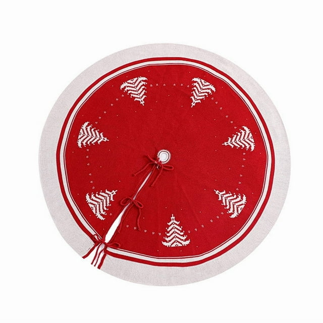 Knitted Christmas Tree Skirt with Snowflake Design - 120cm Decorative Supplies for Tree