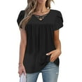 thumbnail image 5 of Summer Tee Shirts for Womens Criss-Cross V Neck Tunics Tops Short Ruffled Sleeve Shirts Babydoll Front Pleated T Shirts Plain Basic Tops Shirts Light Breathable Tunics Blouses Holiday Outfits, 5 of 5