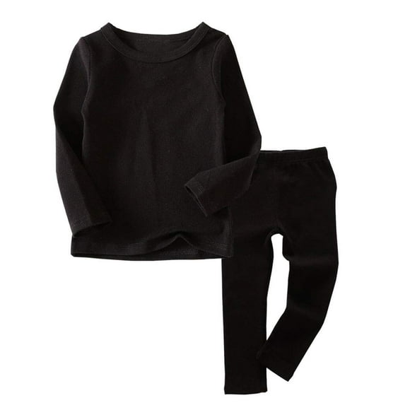 Ensemble de sous-Vêtements Thermiques pour Garçons et Filles 2 Pcs Hauts et Bas Col Rond Pyjamas Chauds pour Enfants (Noir, 12 Mois)