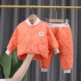 thumbnail image 2 of Conjunto acolchado de algodón de manga larga para niños, Unisex, etiqueta de cabeza de oso, bonito estilo callejero, patrón de onda, conjunto de ropa para niños, 2 of 5
