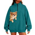 thumbnail image 2 of NMMUED Dog Pouch Sweatshirt 1/4 Zip Sweatshirt Women Pet Pouch Sweatshirt Womens Sweatshirts No Hood Cat Pouch Sweatshirt Plain Sweatshirt with Cat Pouch Navy XL, 2 of 5