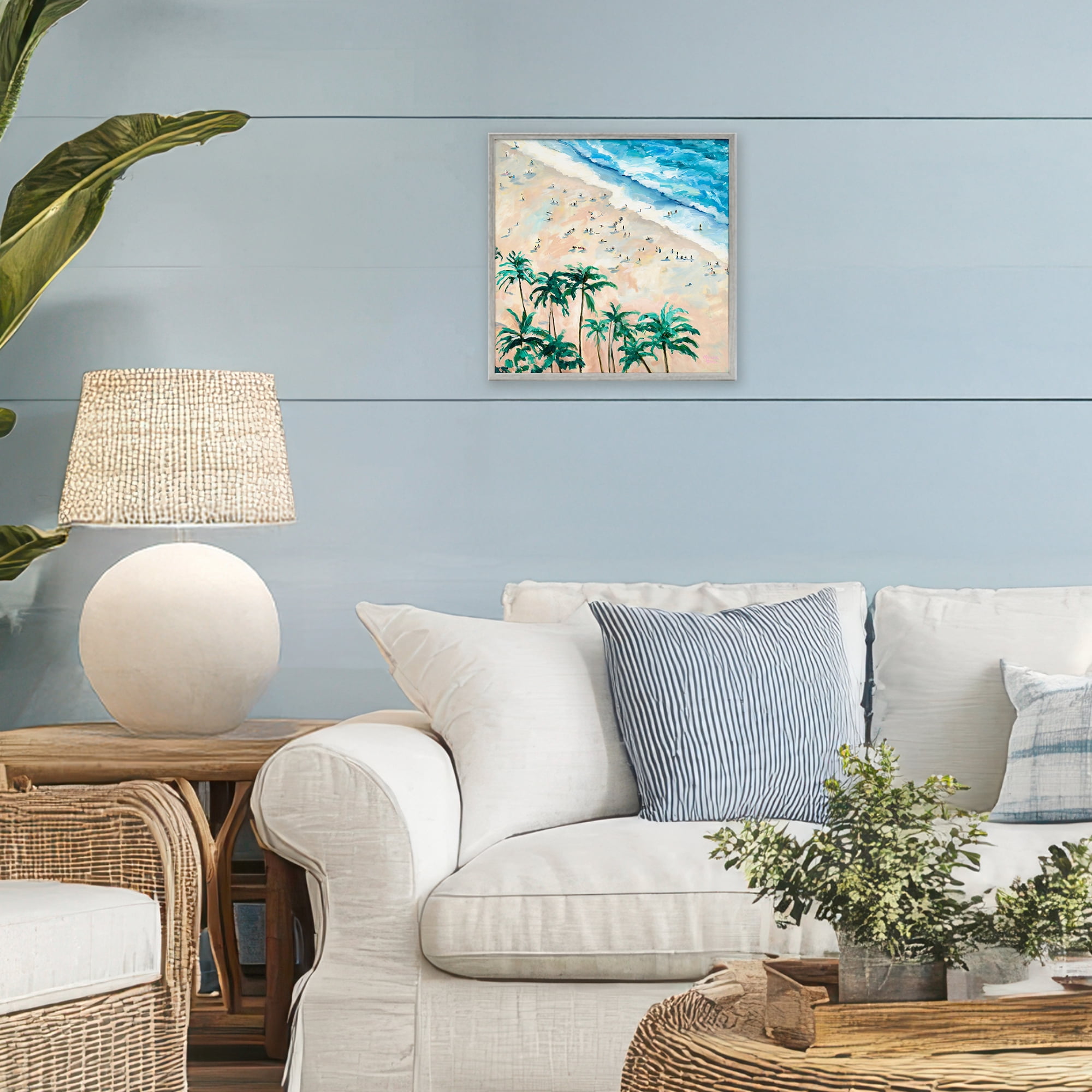 Stupell Industries Waikiki Beach Overview Gray Framed Giclee Art, design by Meredith Howse