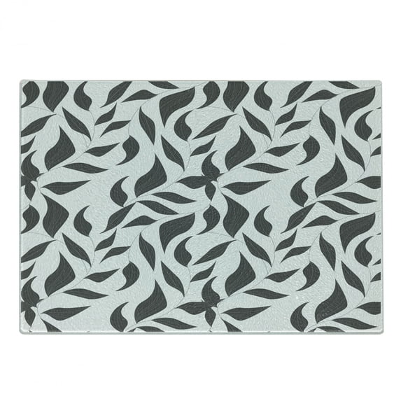 Grey Cutting Board, Abstract Leaves on Vines Pattern Modern Nature with the Organic Line Forms Print, Decorative Tempered Glass Cutting and Serving Board, Small Size, Grey and White, by Ambesonne