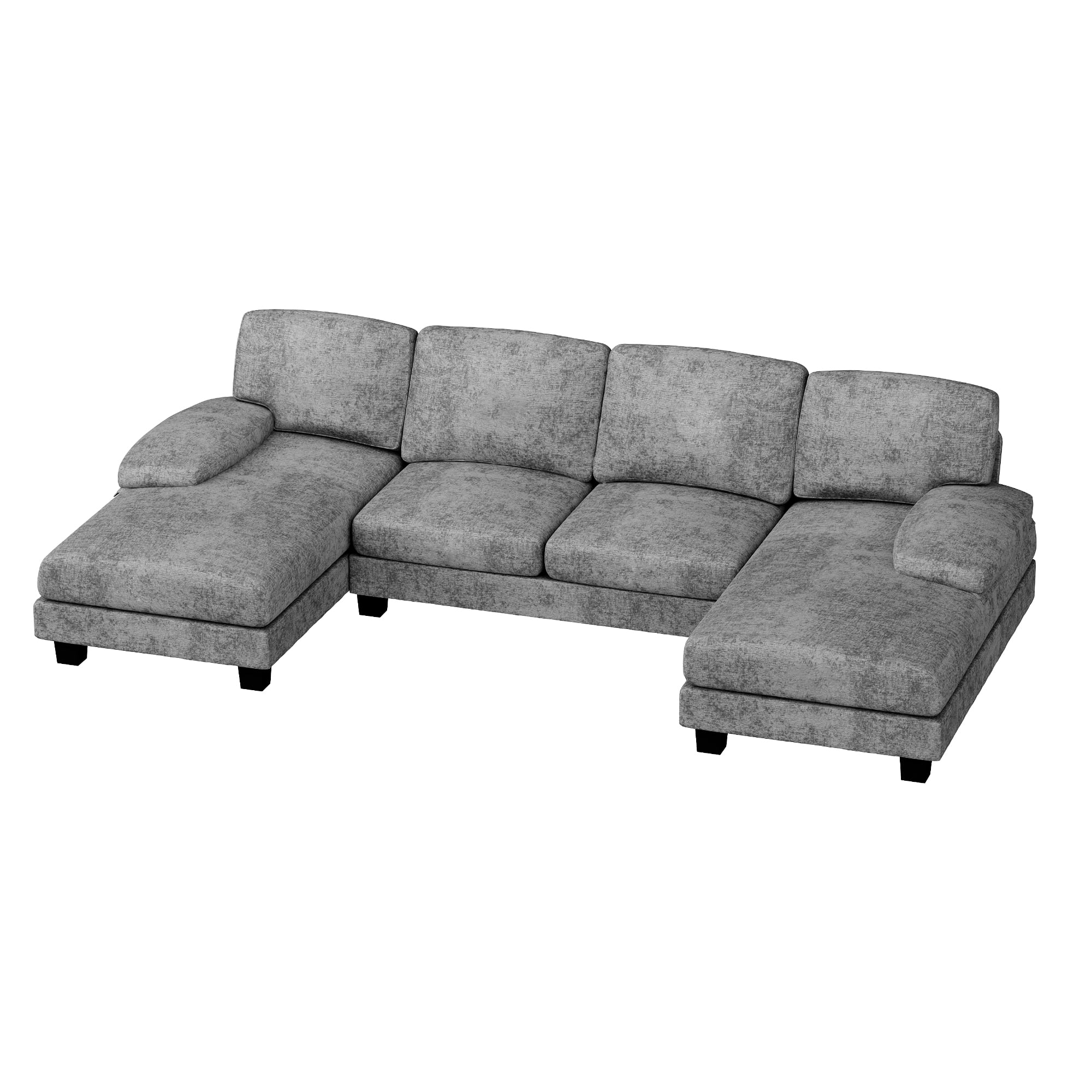 Furmax U-Shaped Sectional Sofa with Chaise, 4 Seats Chenille Fabric Sofa for Living room, New Gray