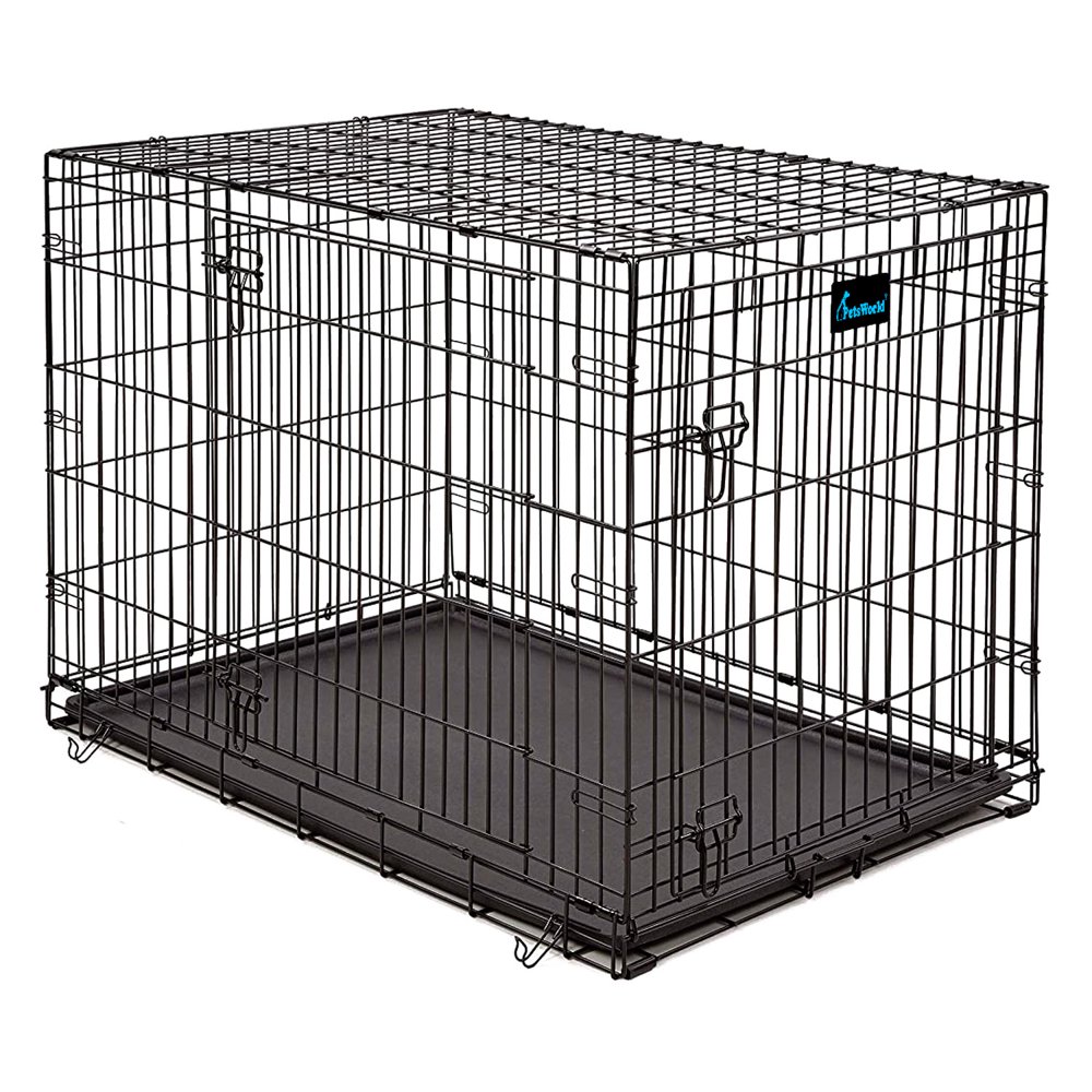 PetsWorld Folding Dog Crate, Double Door, Folding Metal Dog Crates, 42 inch