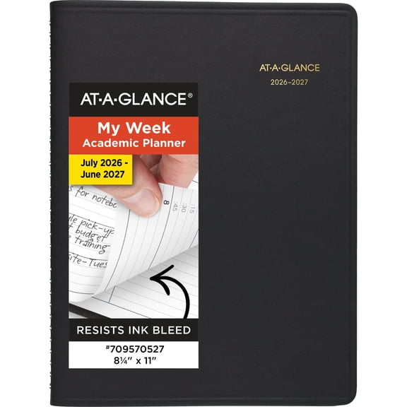 AT-A-GLANCE Academic 2026-2027 Weekly Appointment Book Planner Black Large 8 14