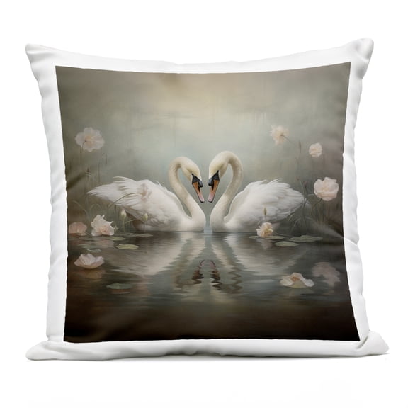 Stupell Industries Romantic Swans in Floral Pond Design by Arlington Prints Outdoor Printed Pillow