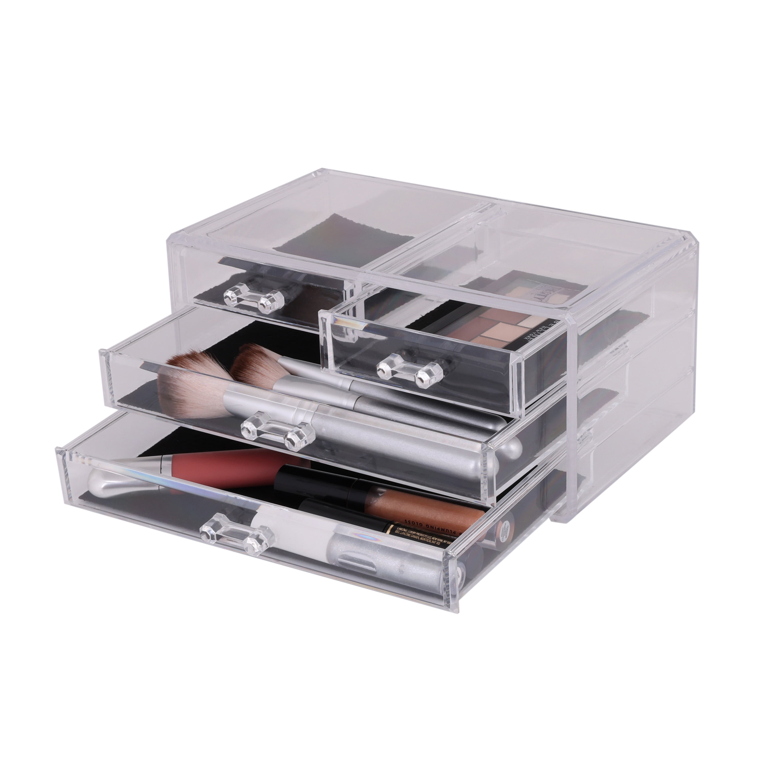 Simplify 3 Tier, 4 Drawer Plastic Cosmetic and Jewelry Organizer Chest in Clear
