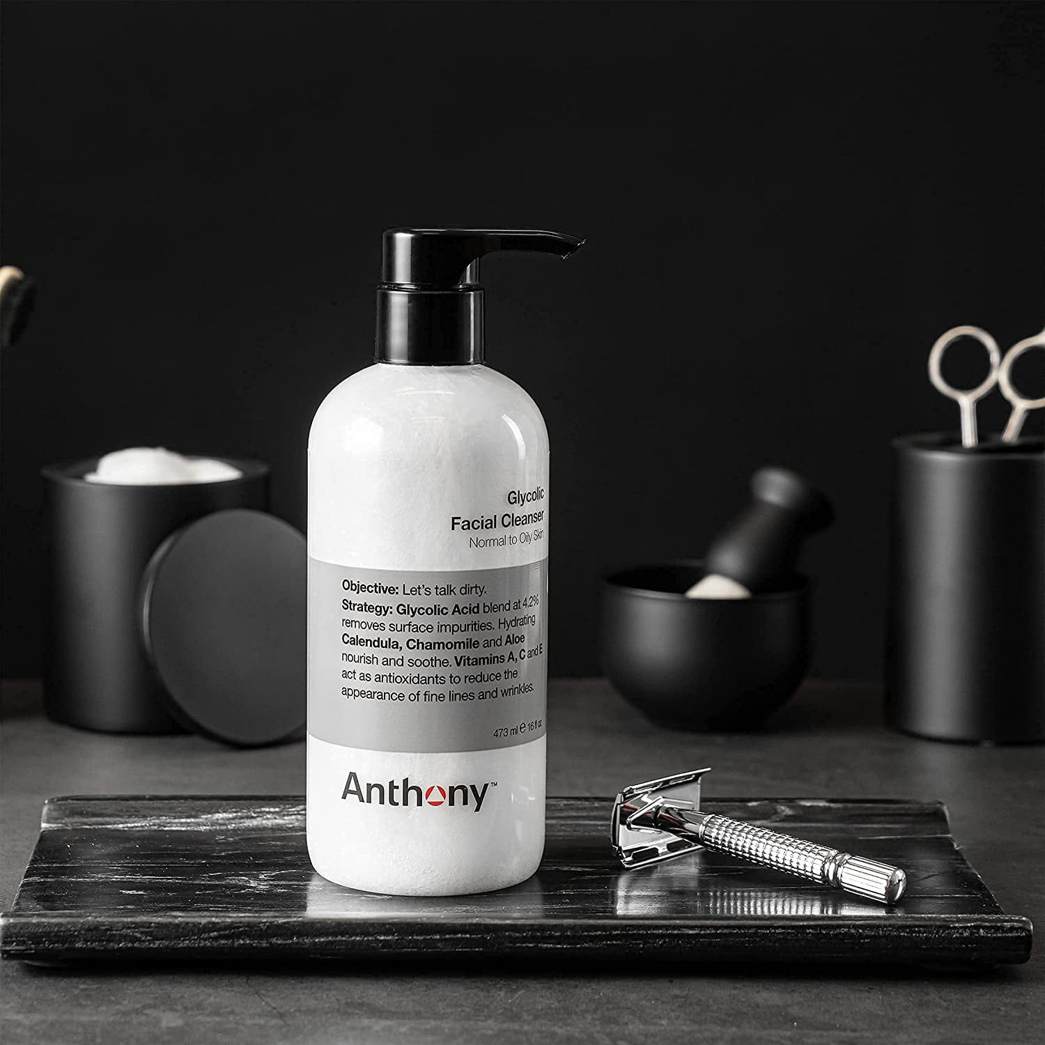 Anthony No Sweat Body Defense, Anti-Chafe Talc Free Cream To Powder Lotion, 16 Fl Oz, and Anthony Glycolic Facial Cleanser, Normal to Oily Skin, 16 Fl Oz